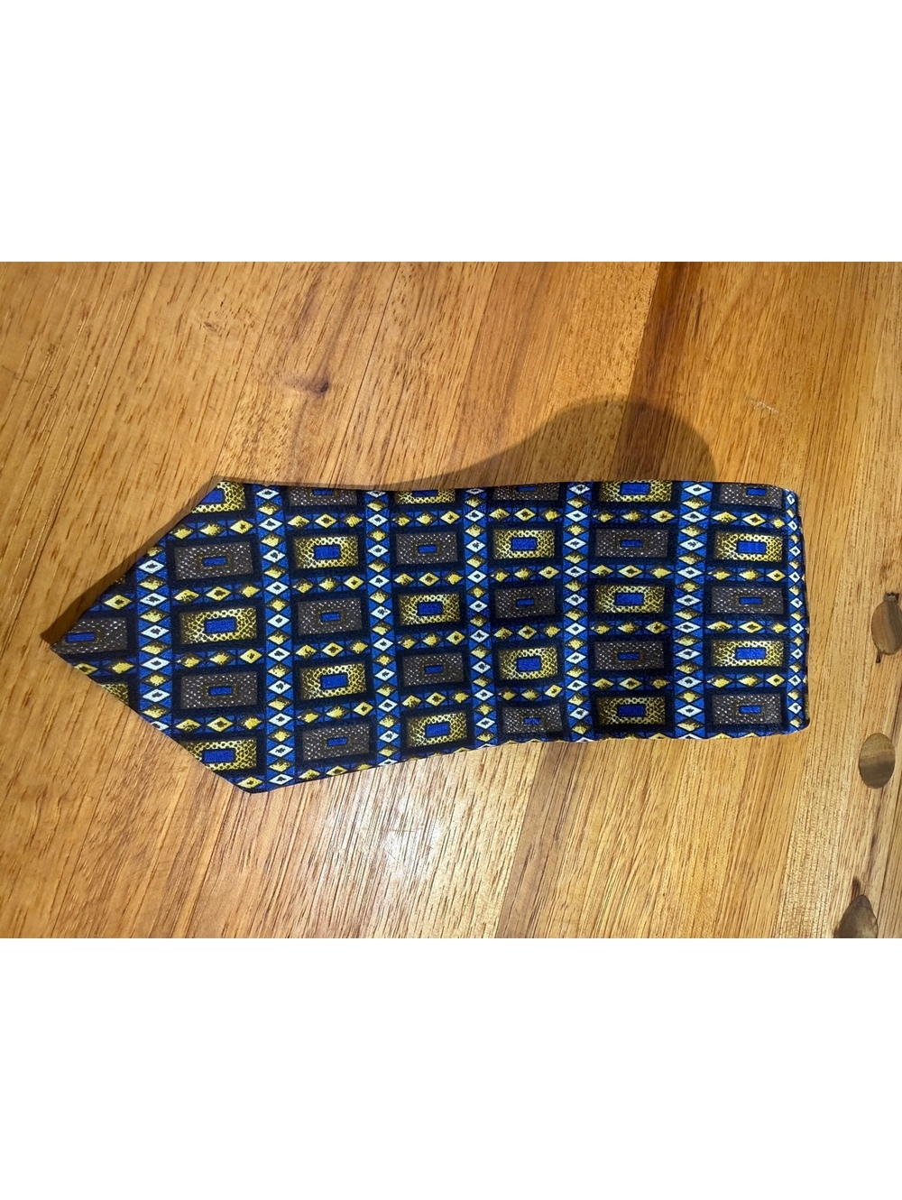 Luigi Pinto Napoli Men's Silk Tie Italian  Made in USA - blue yellow Geometric